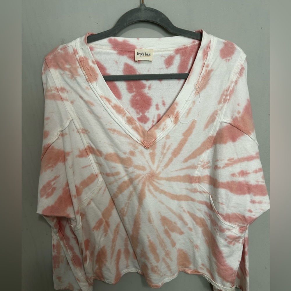 Peach Love pink and white v neck top